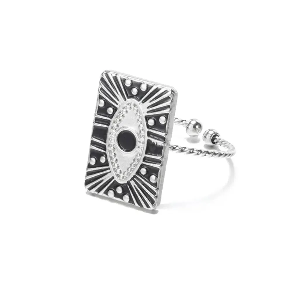 Geometric Engraving Evil Eye Heart Shape Open Rings For Women Fashion Rectangle Turkey Lucky Joints Rings Men Jewelry