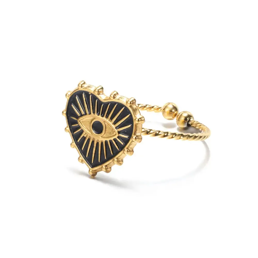 Geometric Engraving Evil Eye Heart Shape Open Rings For Women Fashion Rectangle Turkey Lucky Joints Rings Men Jewelry