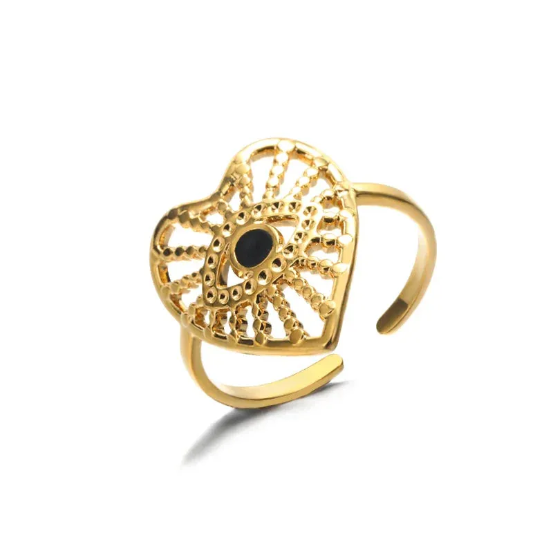 Geometric Engraving Evil Eye Heart Shape Open Rings For Women Fashion Rectangle Turkey Lucky Joints Rings Men Jewelry