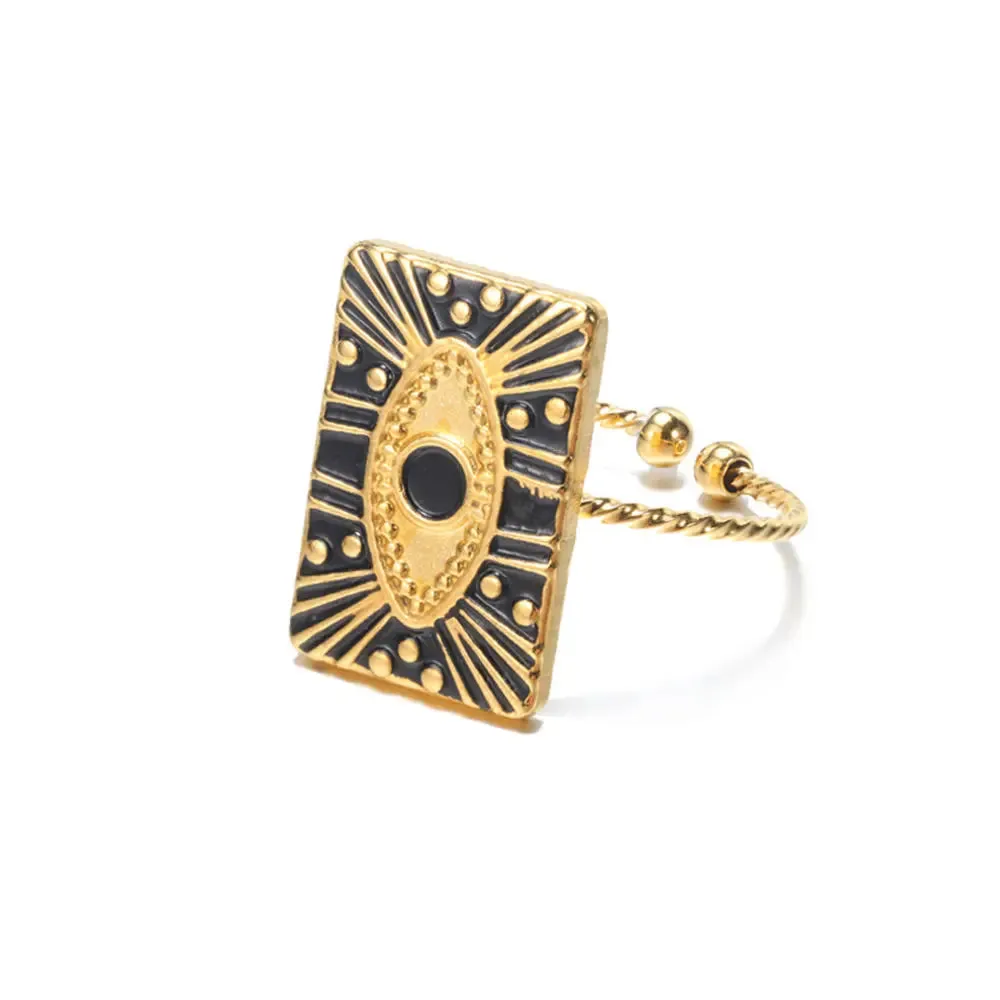 Geometric Engraving Evil Eye Heart Shape Open Rings For Women Fashion Rectangle Turkey Lucky Joints Rings Men Jewelry
