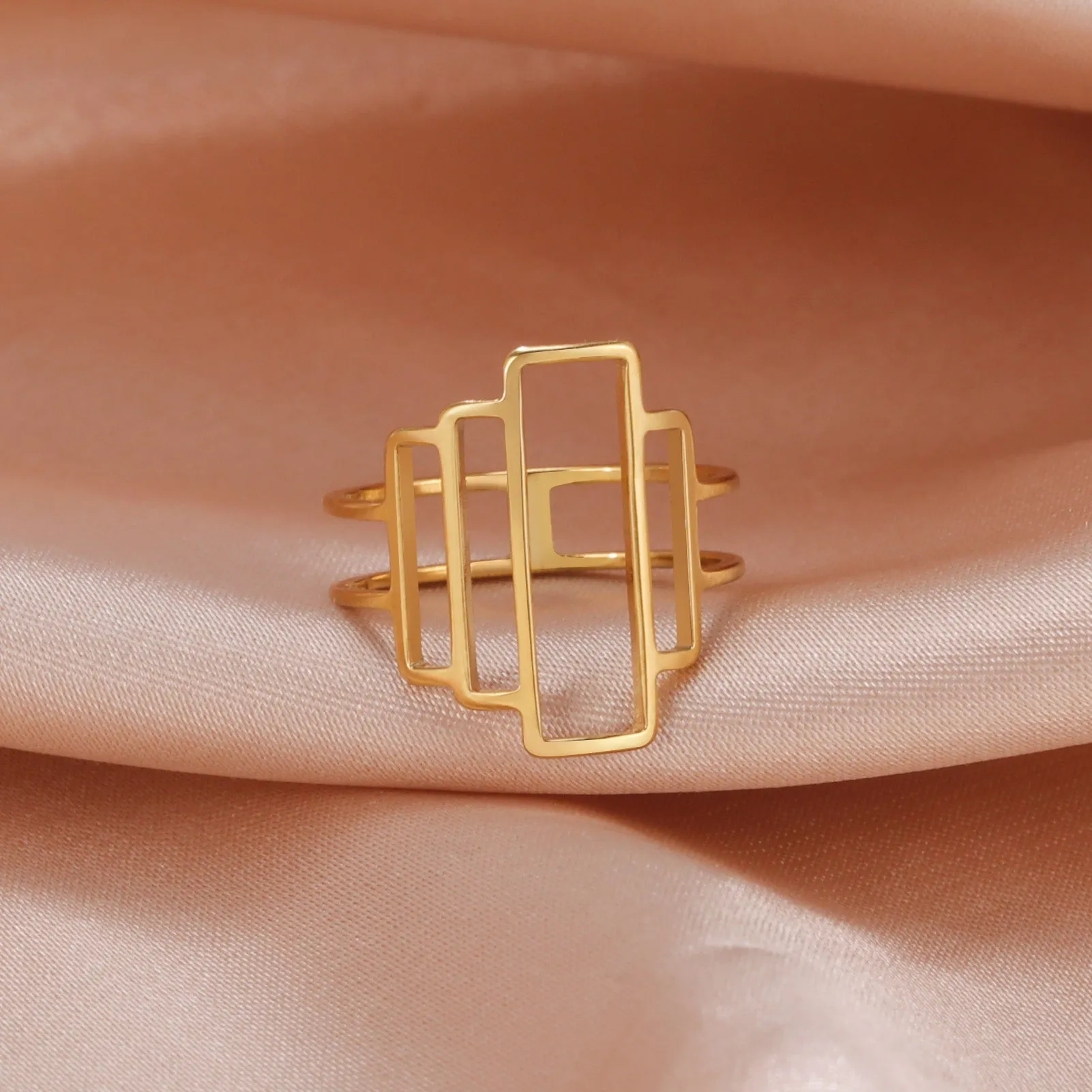 Geometric Rectangle Rings Stainless Steel Jewelry Mother Gift