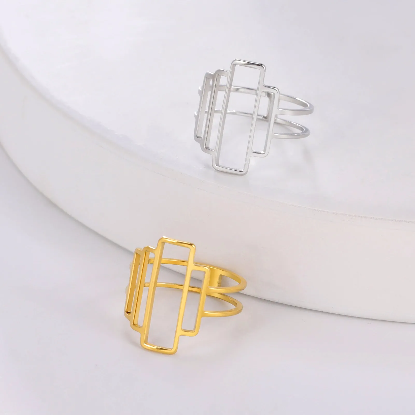 Geometric Rectangle Rings Stainless Steel Jewelry Mother Gift
