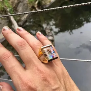 Geometric Square Color Shell Ring Bohemia Personality Exaggerated Fashion Rings