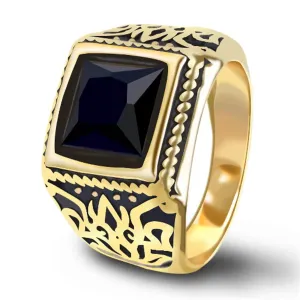 Geometric Textured Zircon Men Ring Punk Stainless Steel
