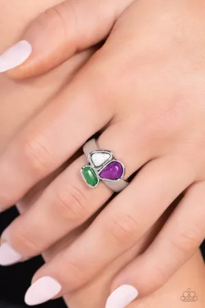 Geometry Test - Purple - Amethyst, Jade, White Stone Paparazzi Dainty Ring