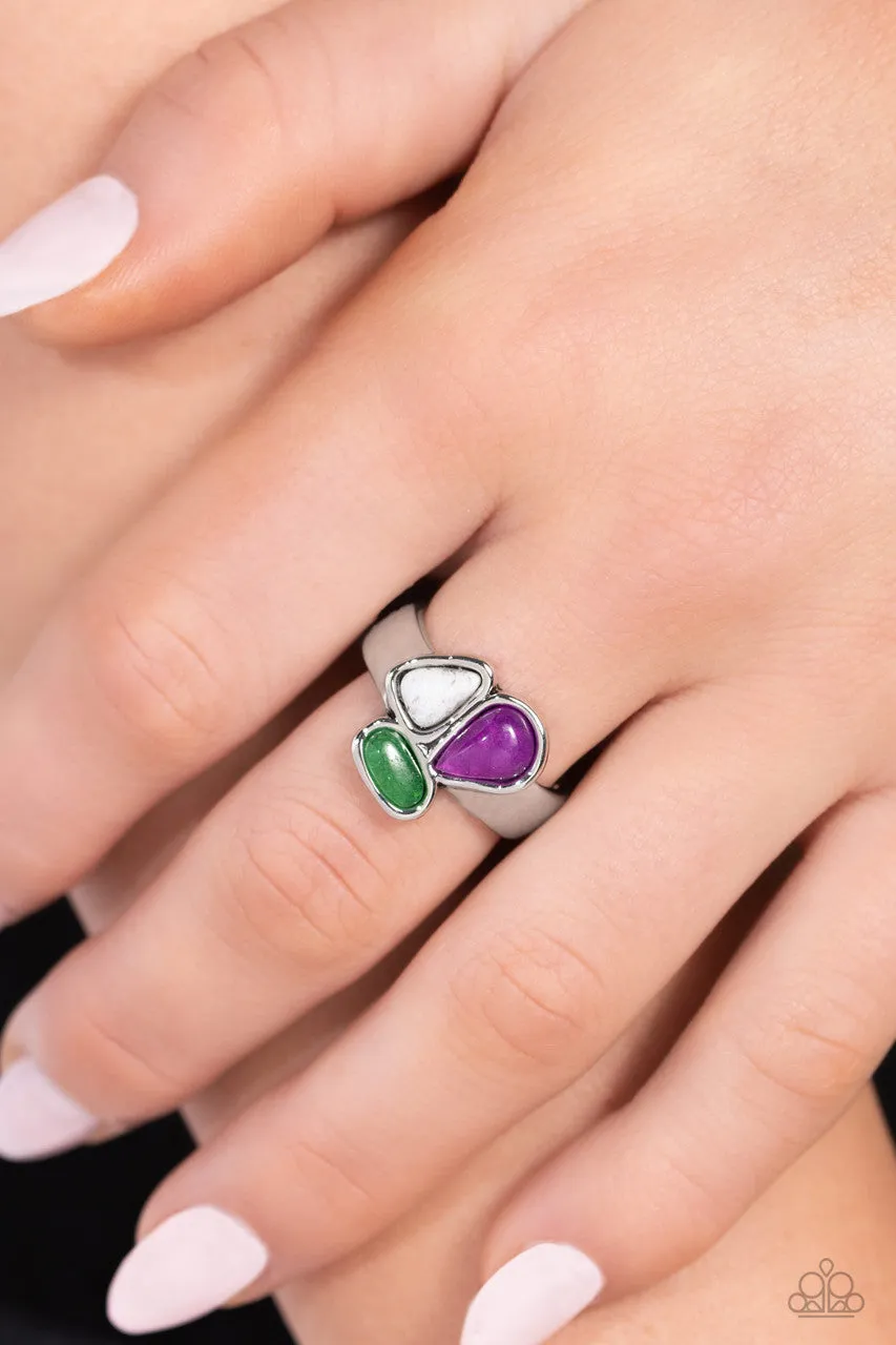 Geometry Test - Purple - Amethyst, Jade, White Stone Paparazzi Dainty Ring