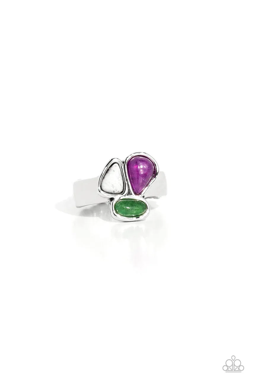 Geometry Test - Purple - Amethyst, Jade, White Stone Paparazzi Dainty Ring