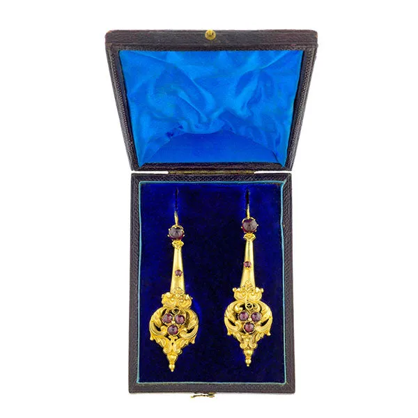 Georgian Garnet Repousse Earrings