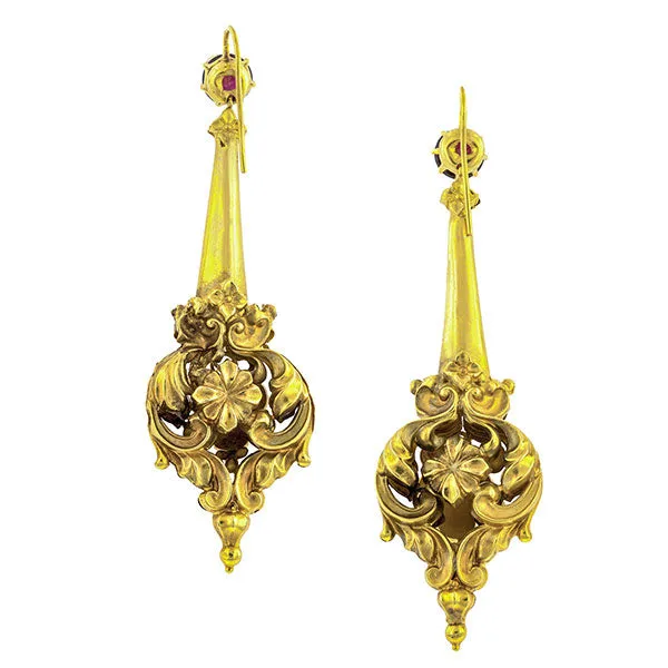 Georgian Garnet Repousse Earrings