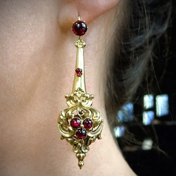 Georgian Garnet Repousse Earrings