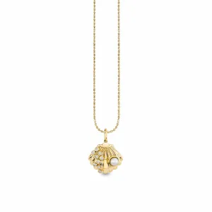 Gold & Diamond Pearl Clam Shell Charm
