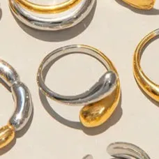 Gold & Silver Gum Drop Geometric 304 Stainless Steel Plating Open Rings