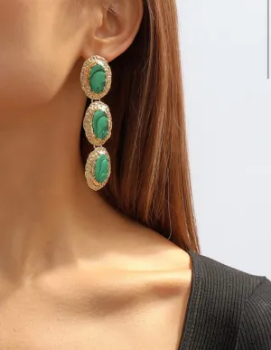 Gold & Stone Drop Earrings