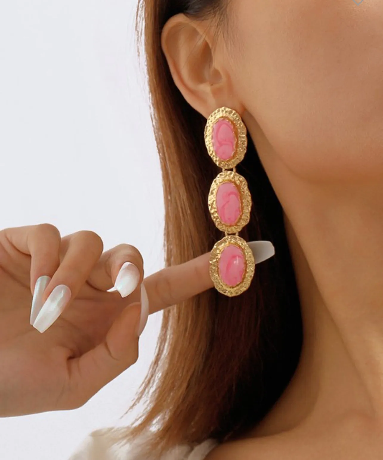 Gold & Stone Drop Earrings
