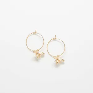 Gold Bee Hoop Drop Earrings