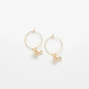 Gold Bee Hoop Earrings