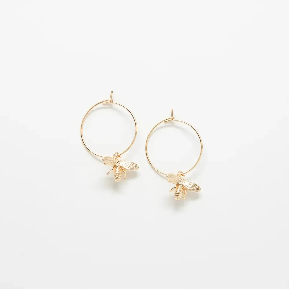 Gold Bee Hoop Earrings