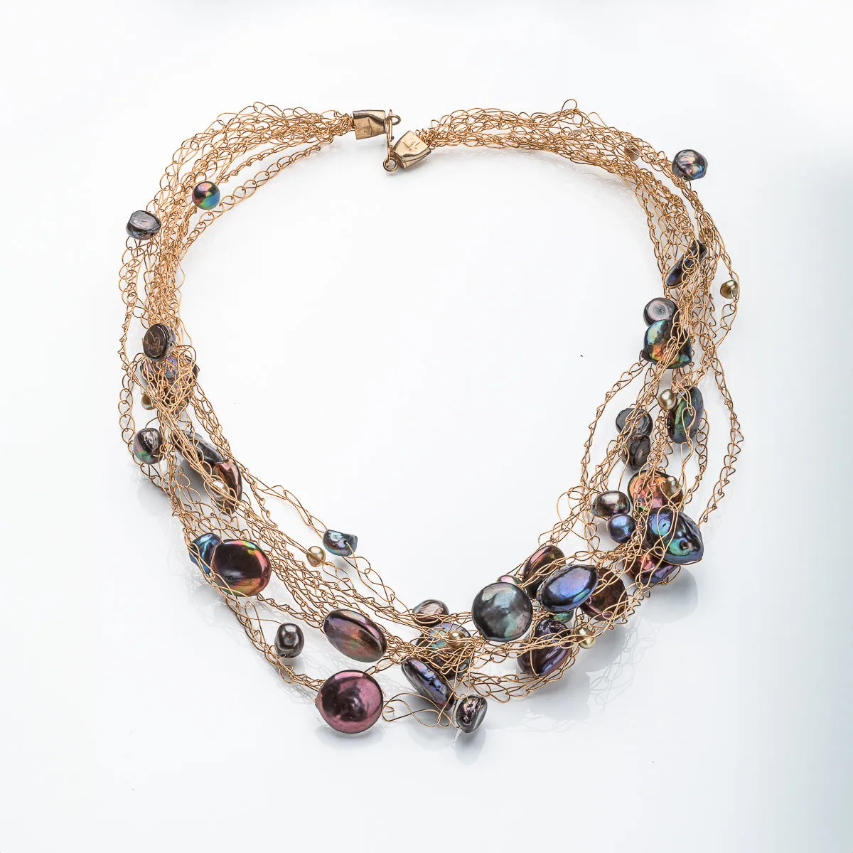 Gold Cloud Collar with Blue & Purple Pearls