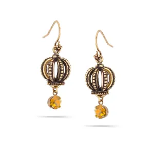 GOLD CROWN BROWN CRYSTAL DROP EARRINGS #155BR3501 (4B5)