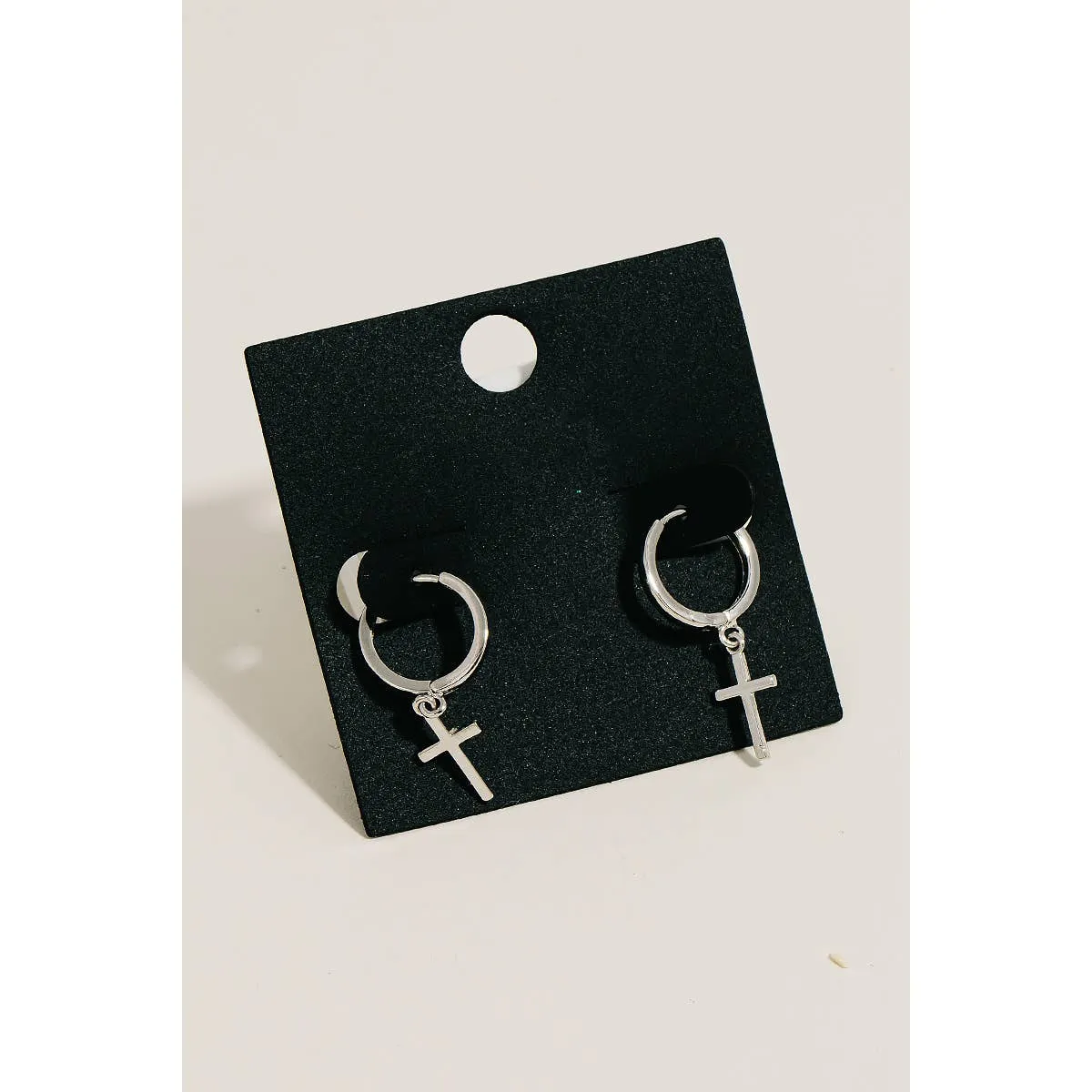 Gold Dipped Cross Charm Hoop Earrings: GOLD