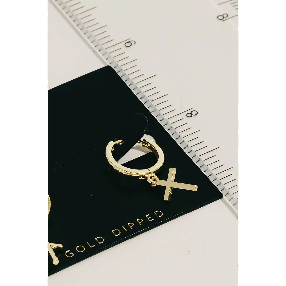 Gold Dipped Cross Charm Hoop Earrings: GOLD