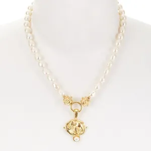 Gold Elephant Pearl Necklace (3221eg)