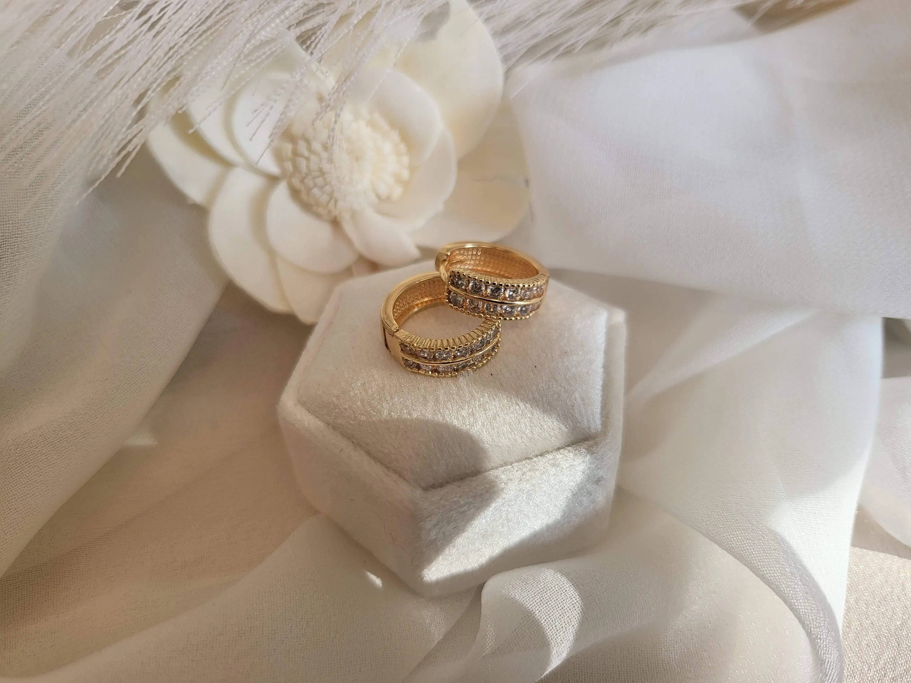 Gold Filled Hoop Double CZ  Earrings ,Minimalist Jewelry, Birthday Gift.