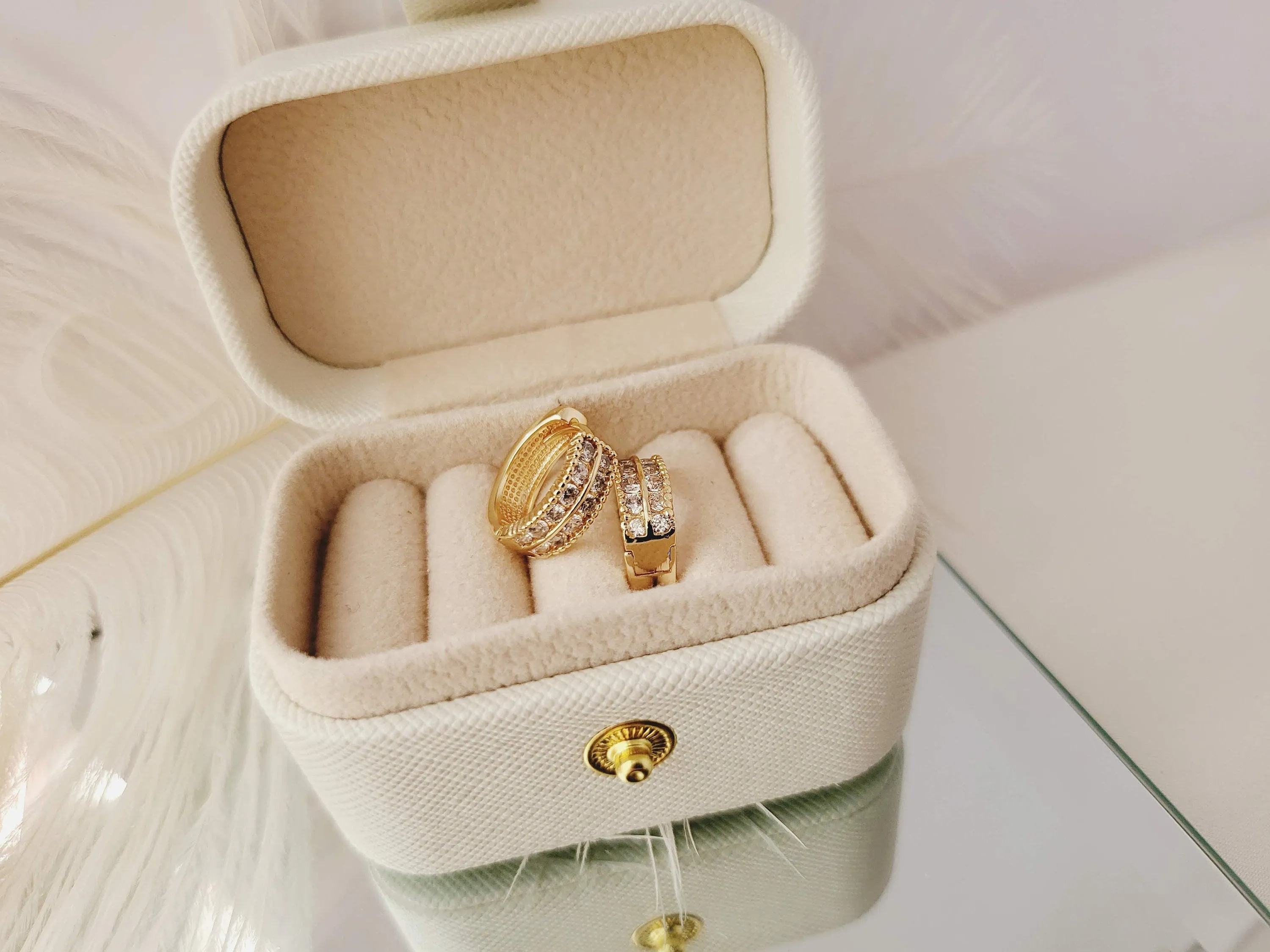 Gold Filled Hoop Double CZ  Earrings ,Minimalist Jewelry, Birthday Gift.