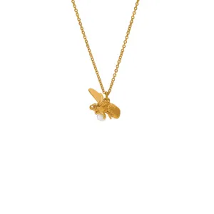 Gold Flying Bee with Pearl Necklace