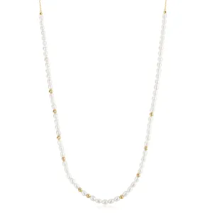 Gold Freshwater Pearl and White Cubic Zirconia Bezel Set Slider Necklace