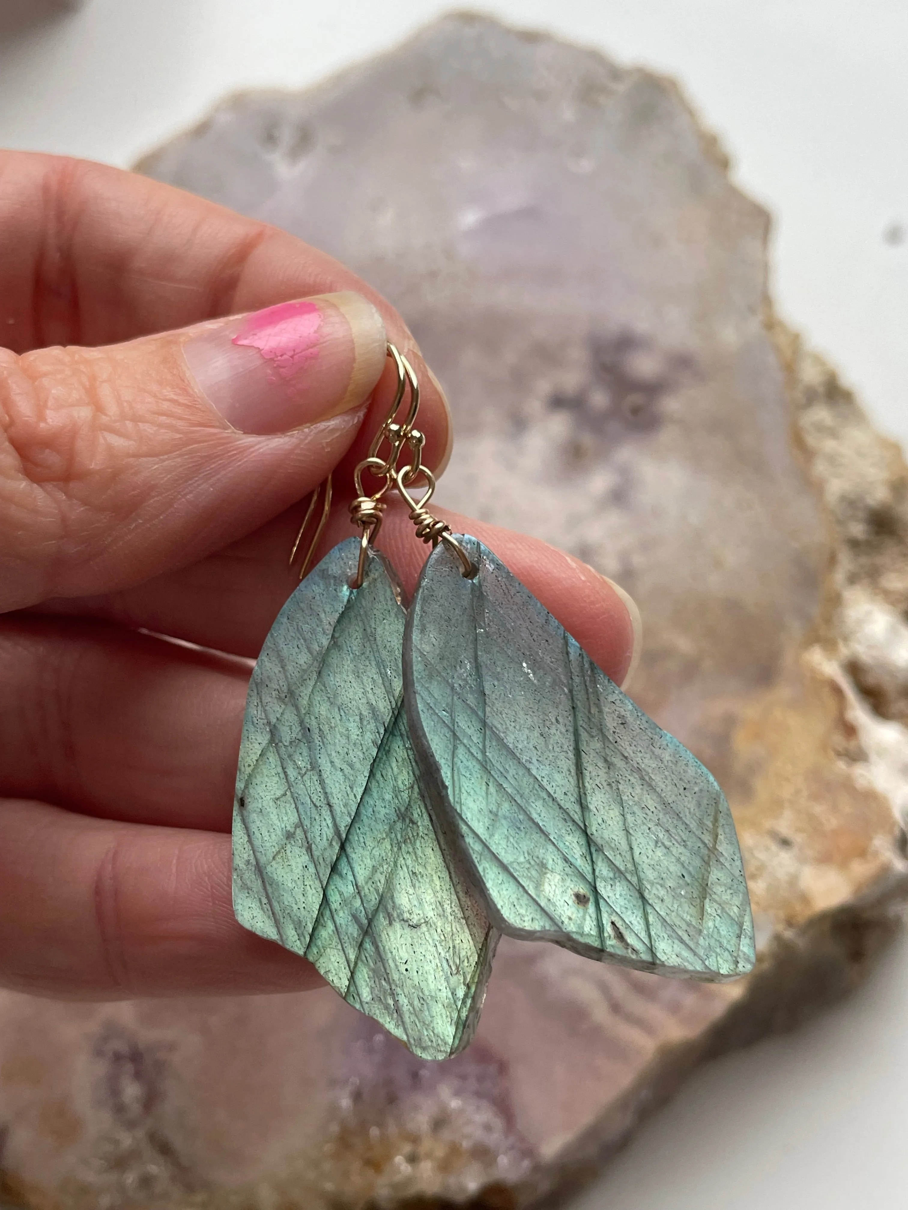 Gold Labradorite Dangle Drop Crystal Earrings