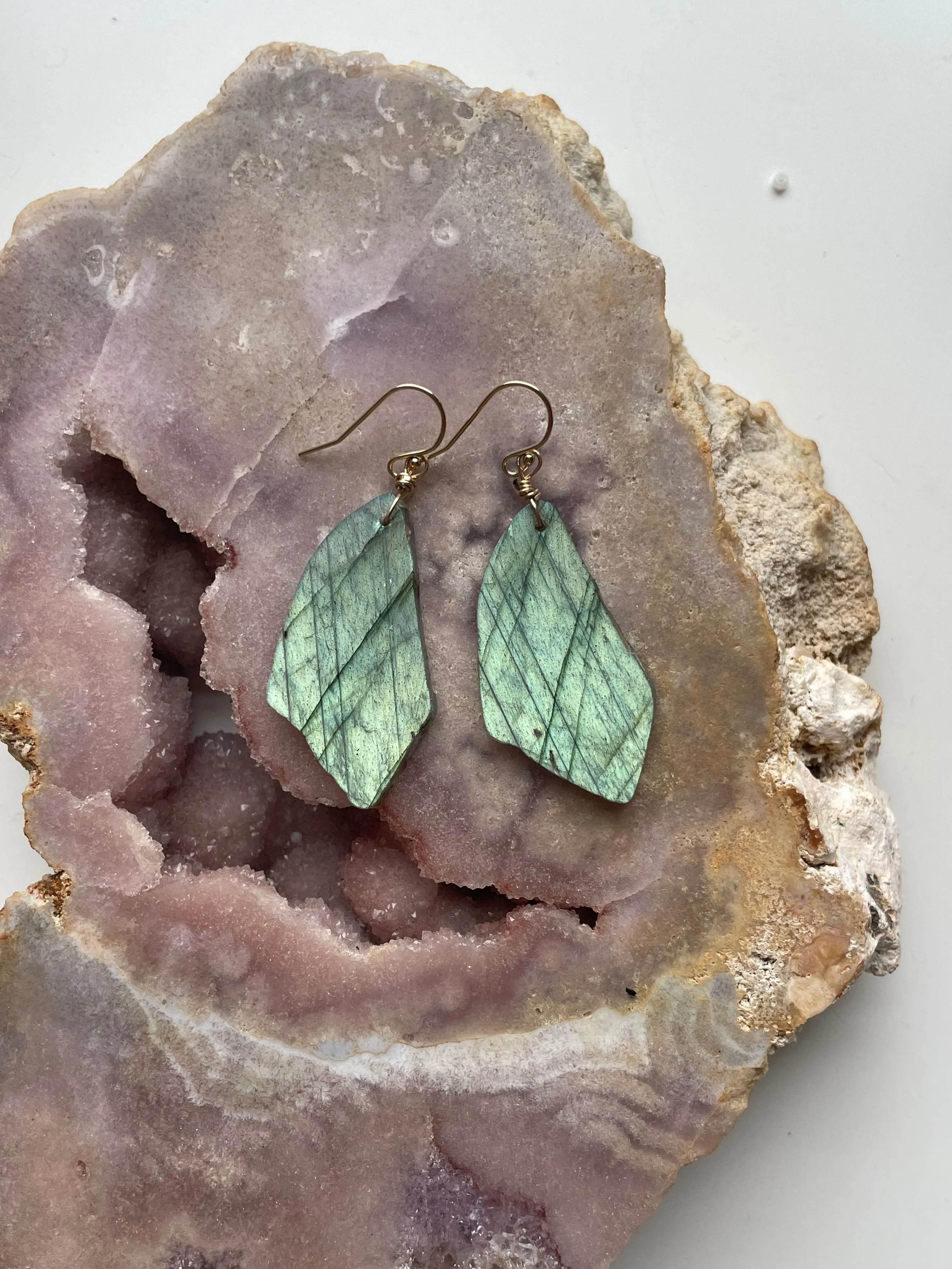 Gold Labradorite Dangle Drop Crystal Earrings