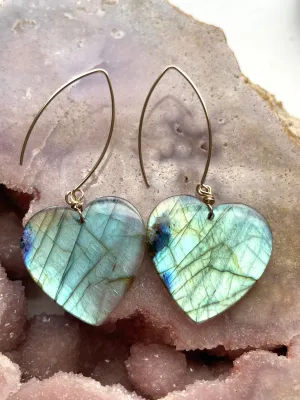 Gold Labradorite Dangle Drop Crystal Earrings
