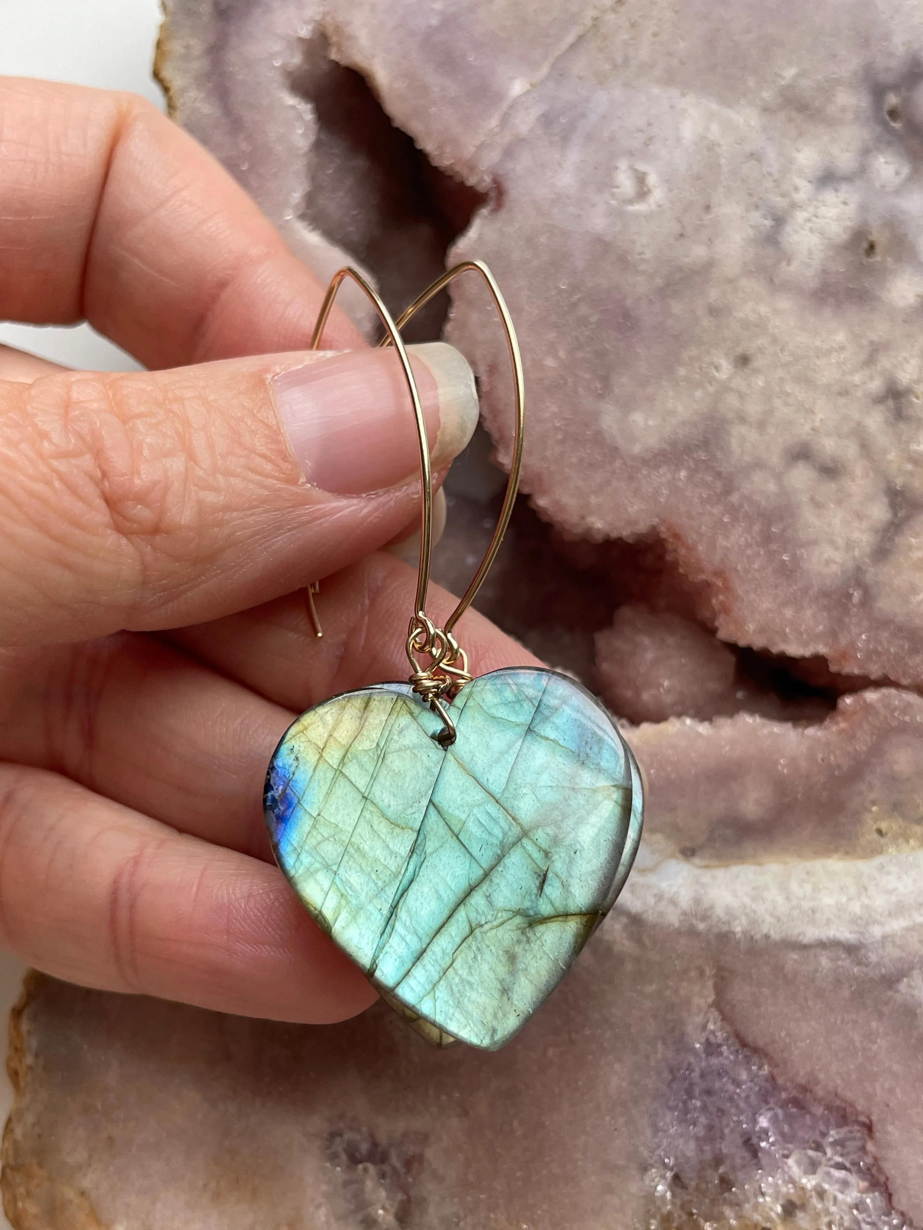 Gold Labradorite Dangle Drop Crystal Earrings