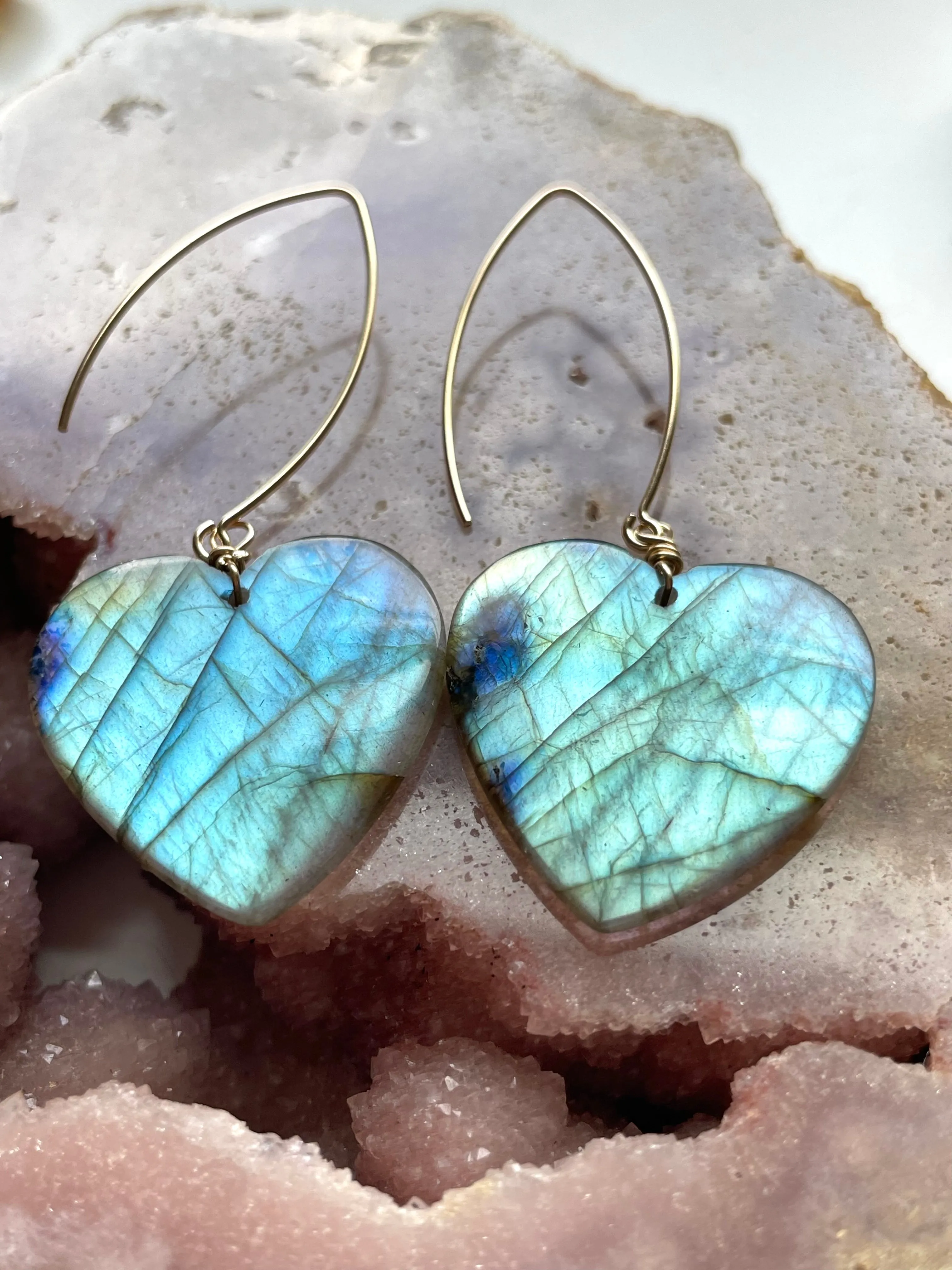 Gold Labradorite Dangle Drop Crystal Earrings