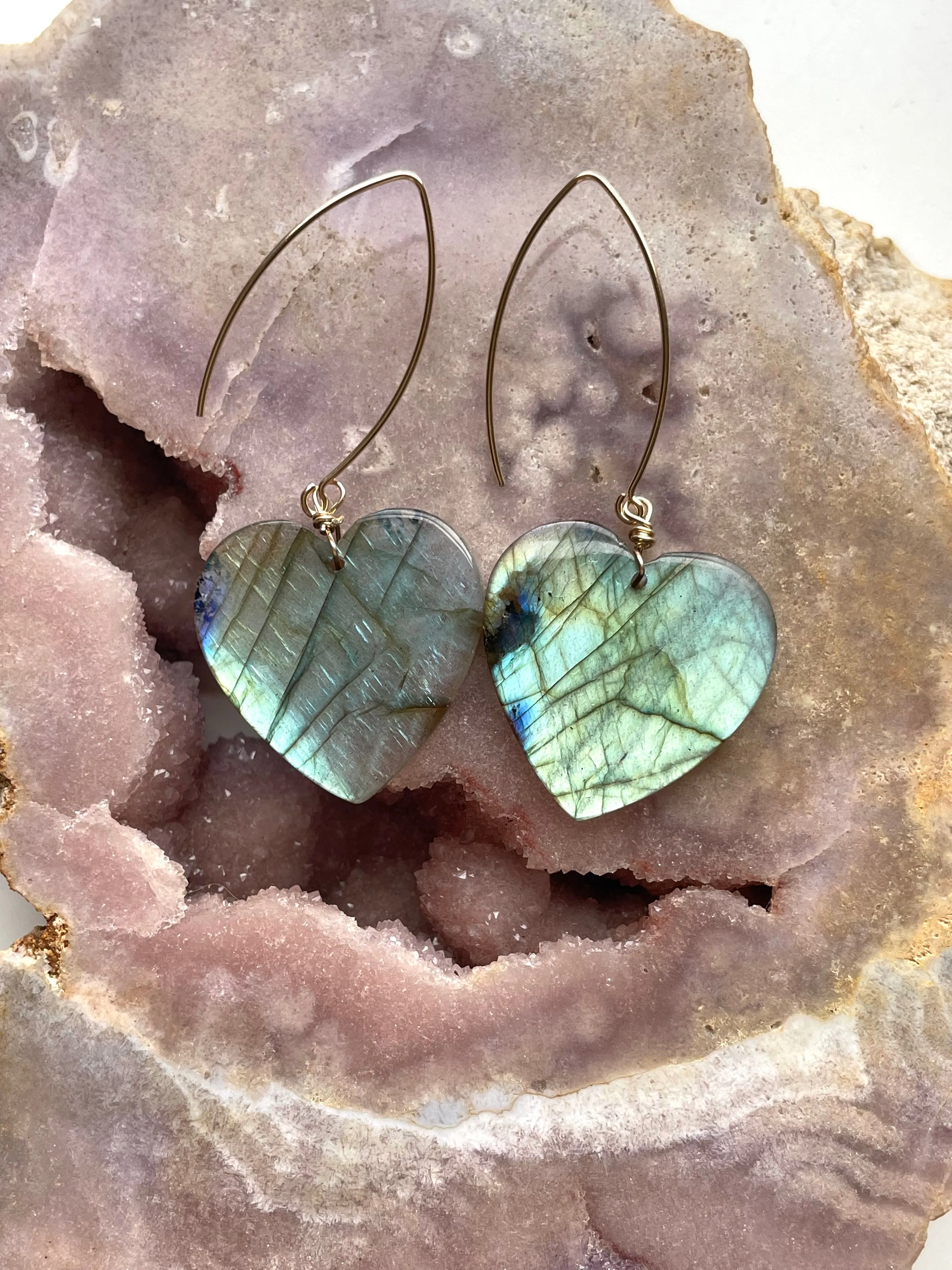 Gold Labradorite Dangle Drop Crystal Earrings