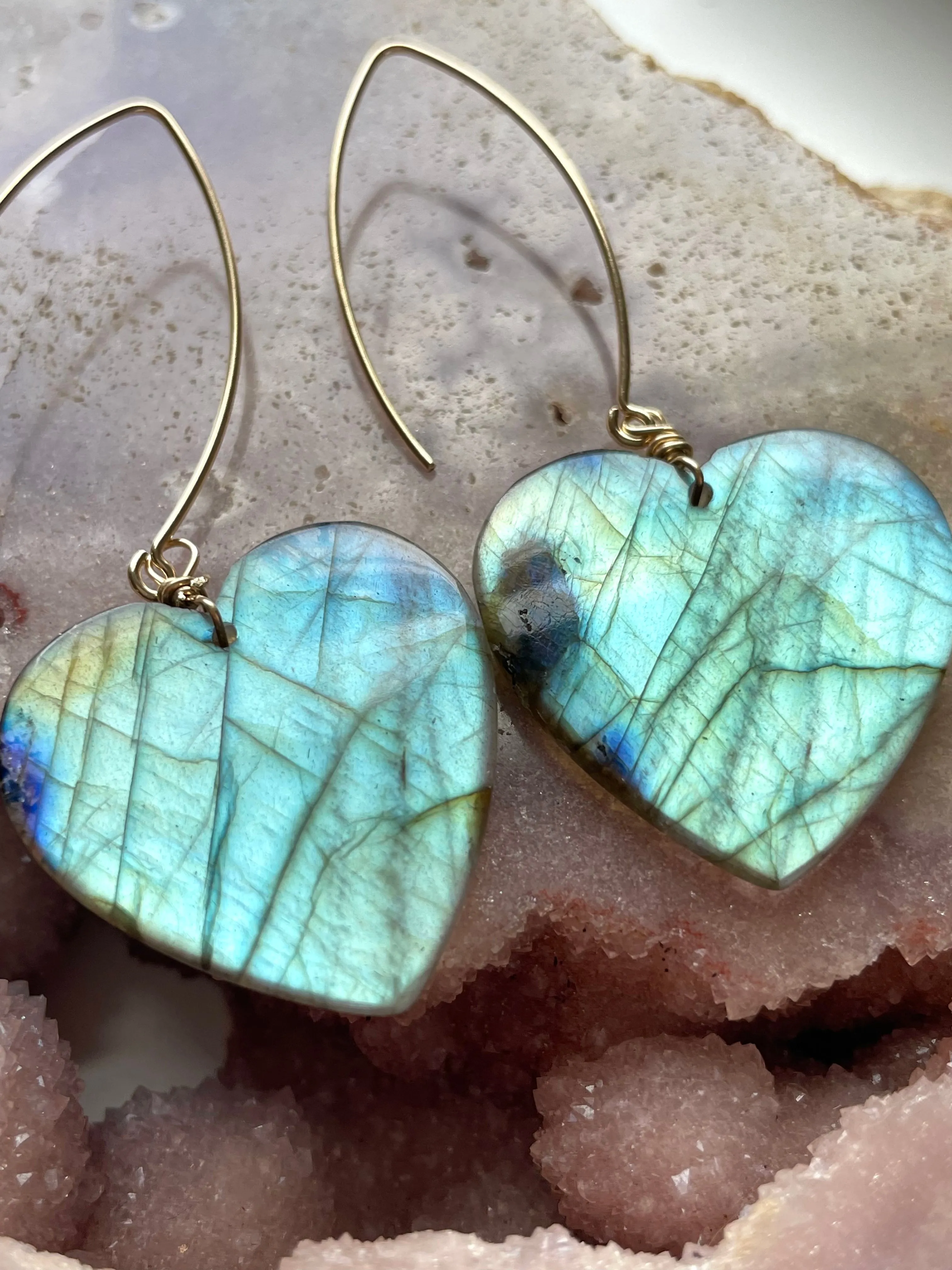 Gold Labradorite Dangle Drop Crystal Earrings