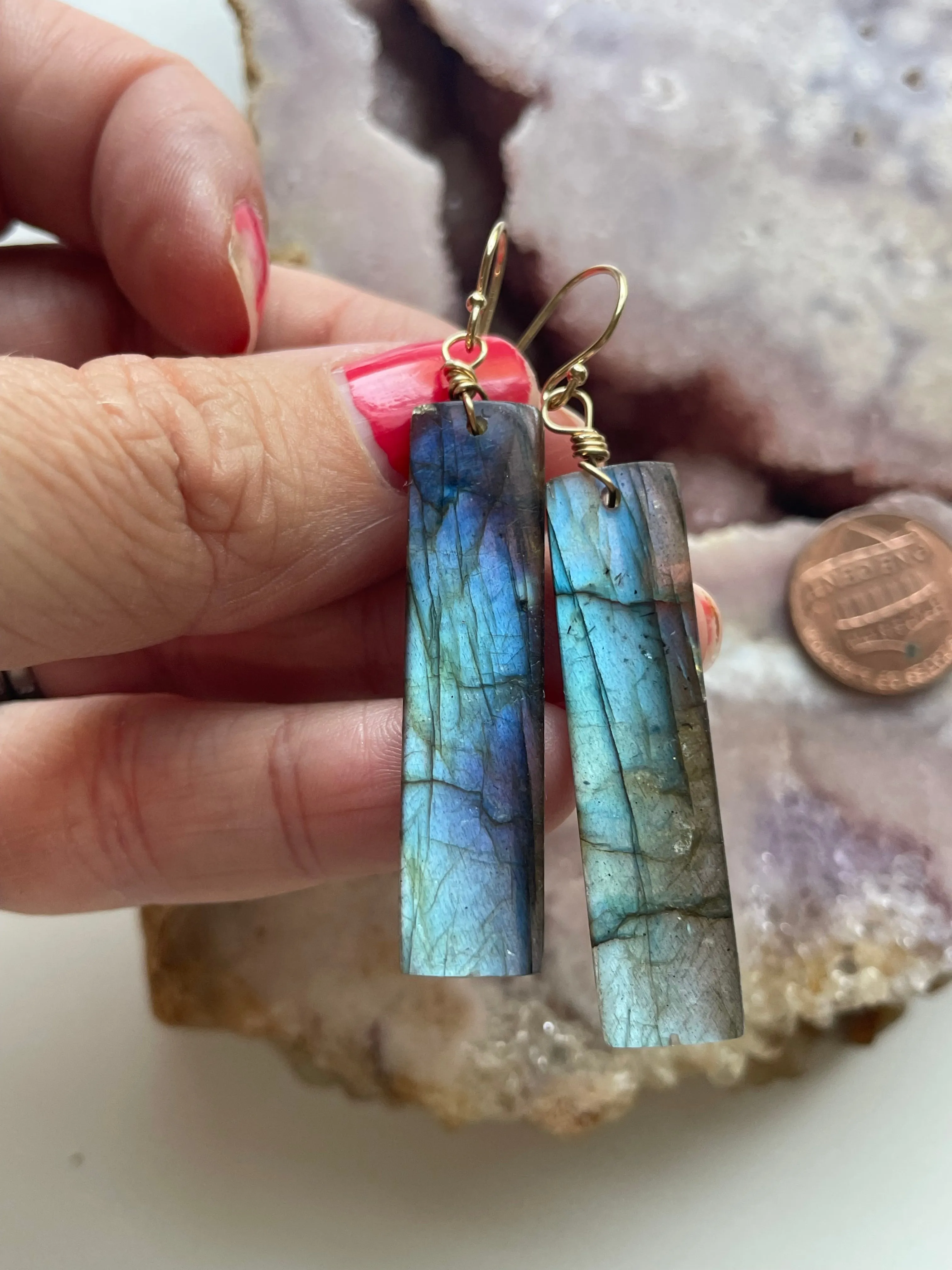 Gold Labradorite Dangle Drop Crystal Earrings