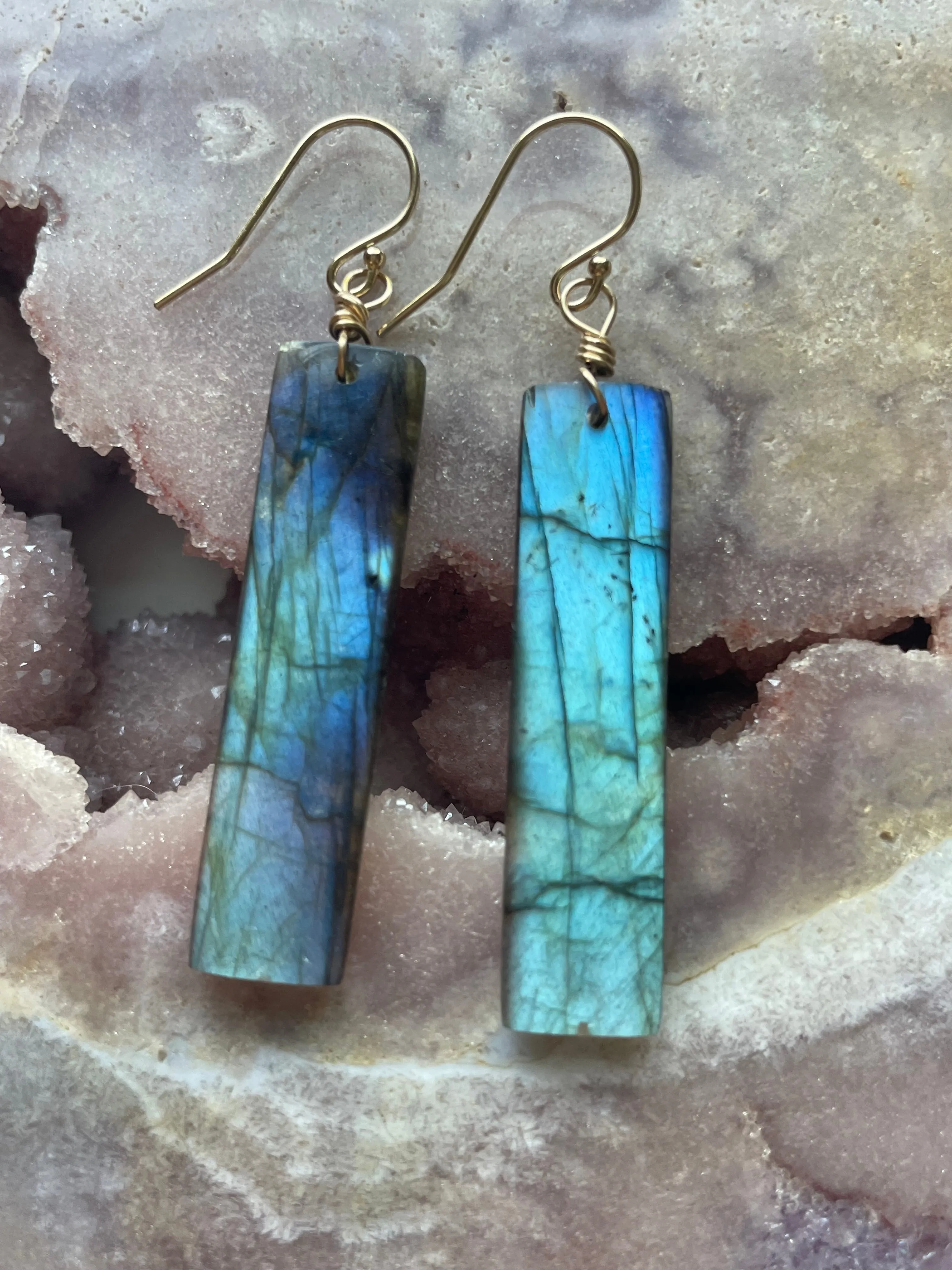 Gold Labradorite Dangle Drop Crystal Earrings