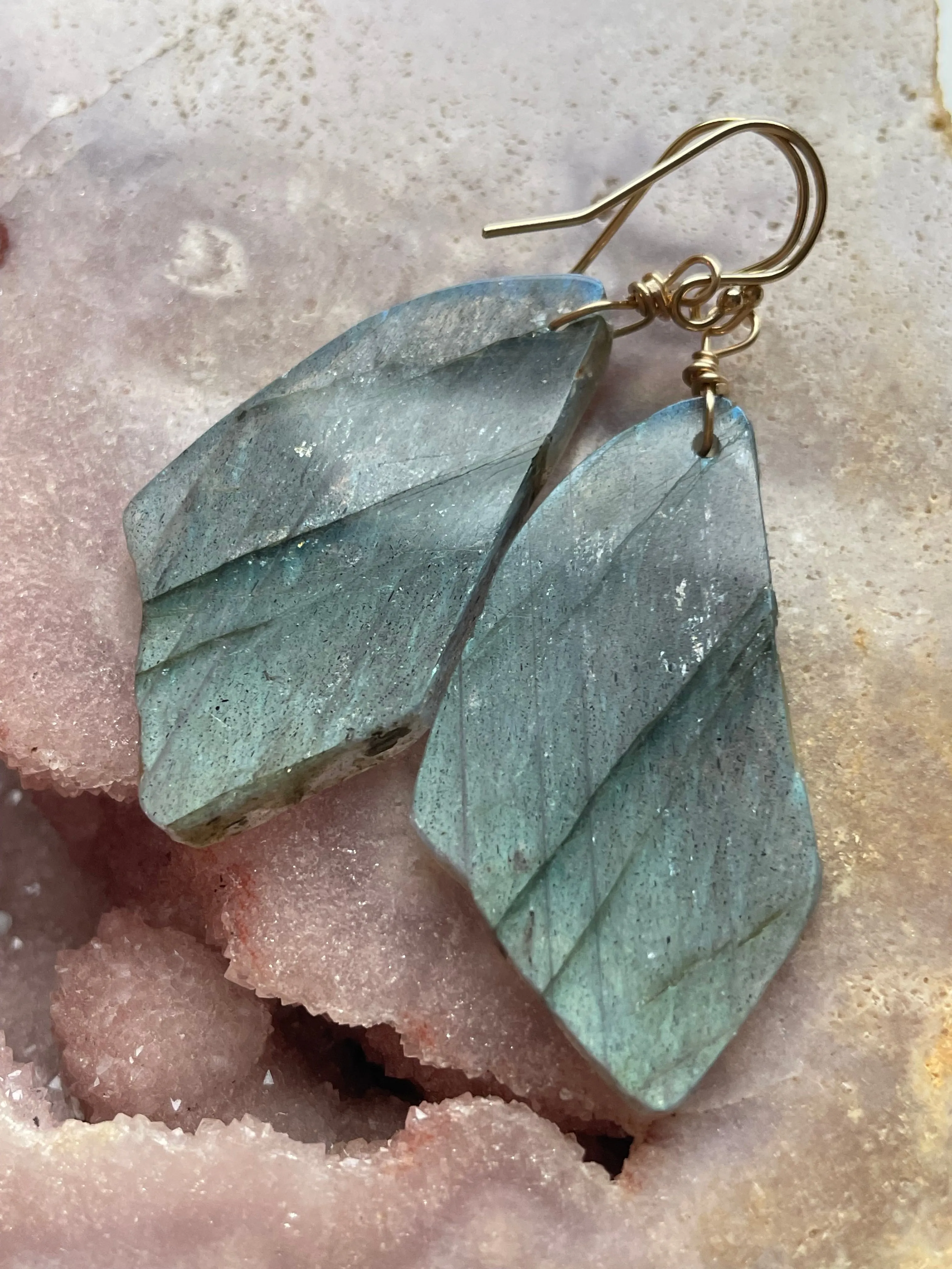 Gold Labradorite Dangle Drop Crystal Earrings