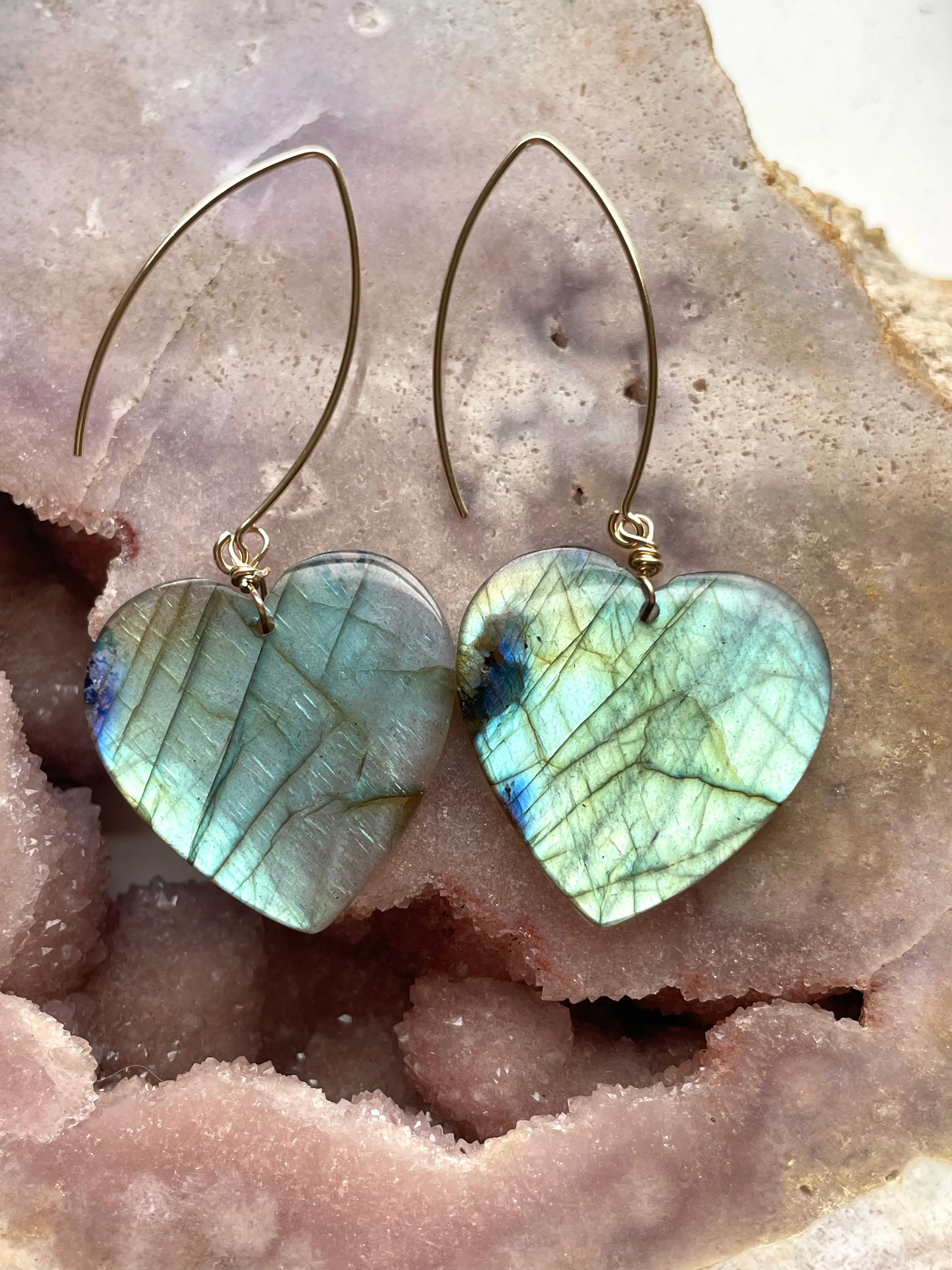 Gold Labradorite Dangle Drop Crystal Earrings