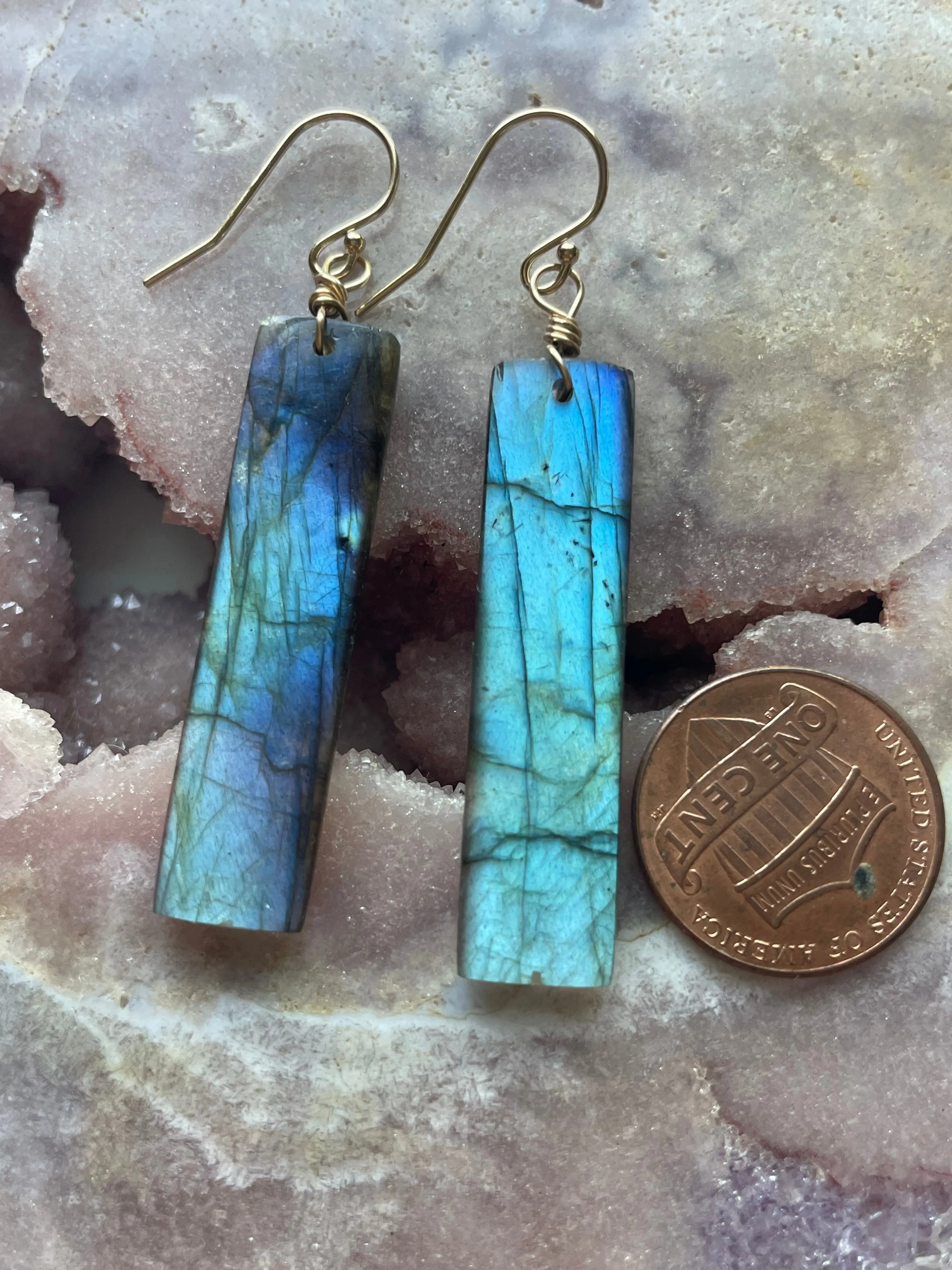 Gold Labradorite Dangle Drop Crystal Earrings