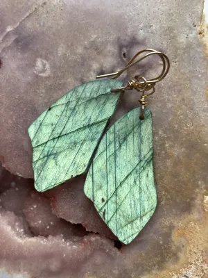 Gold Labradorite Dangle Drop Crystal Earrings