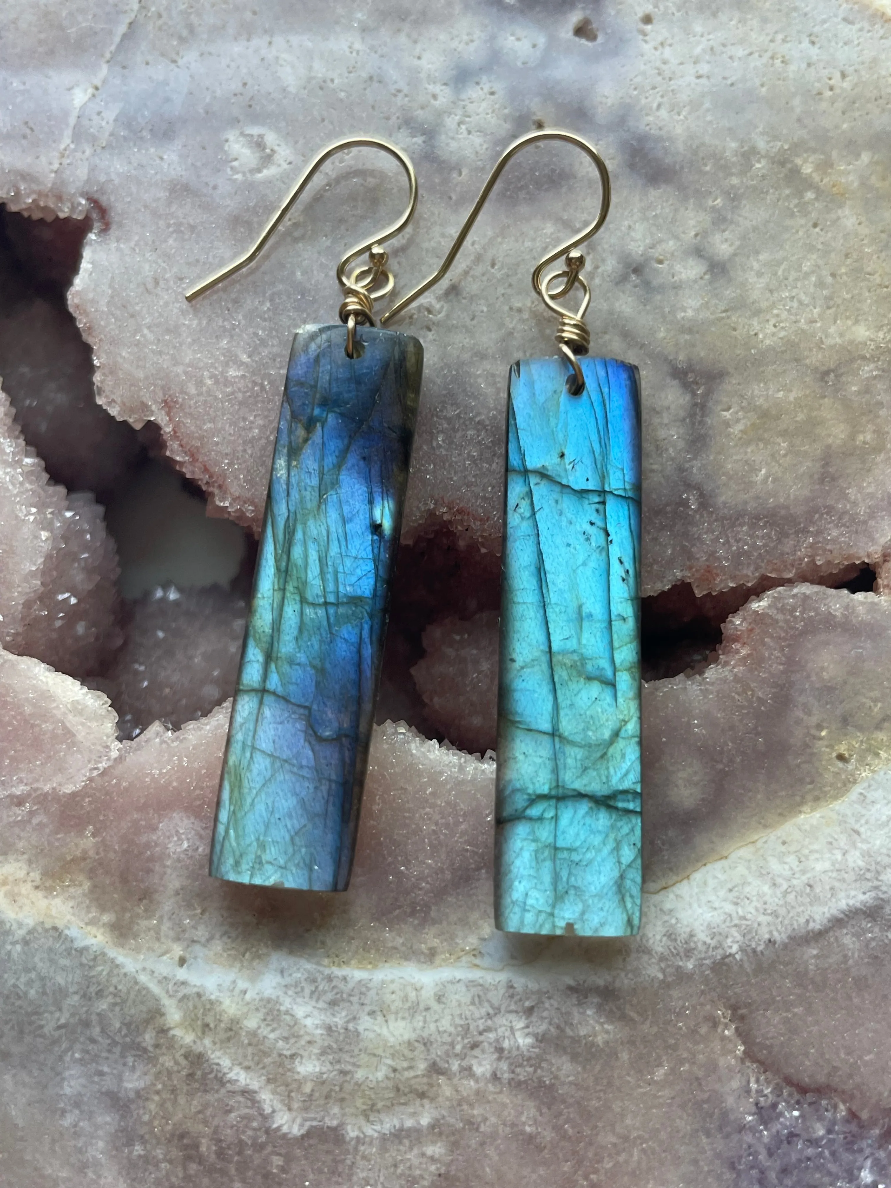 Gold Labradorite Dangle Drop Crystal Earrings