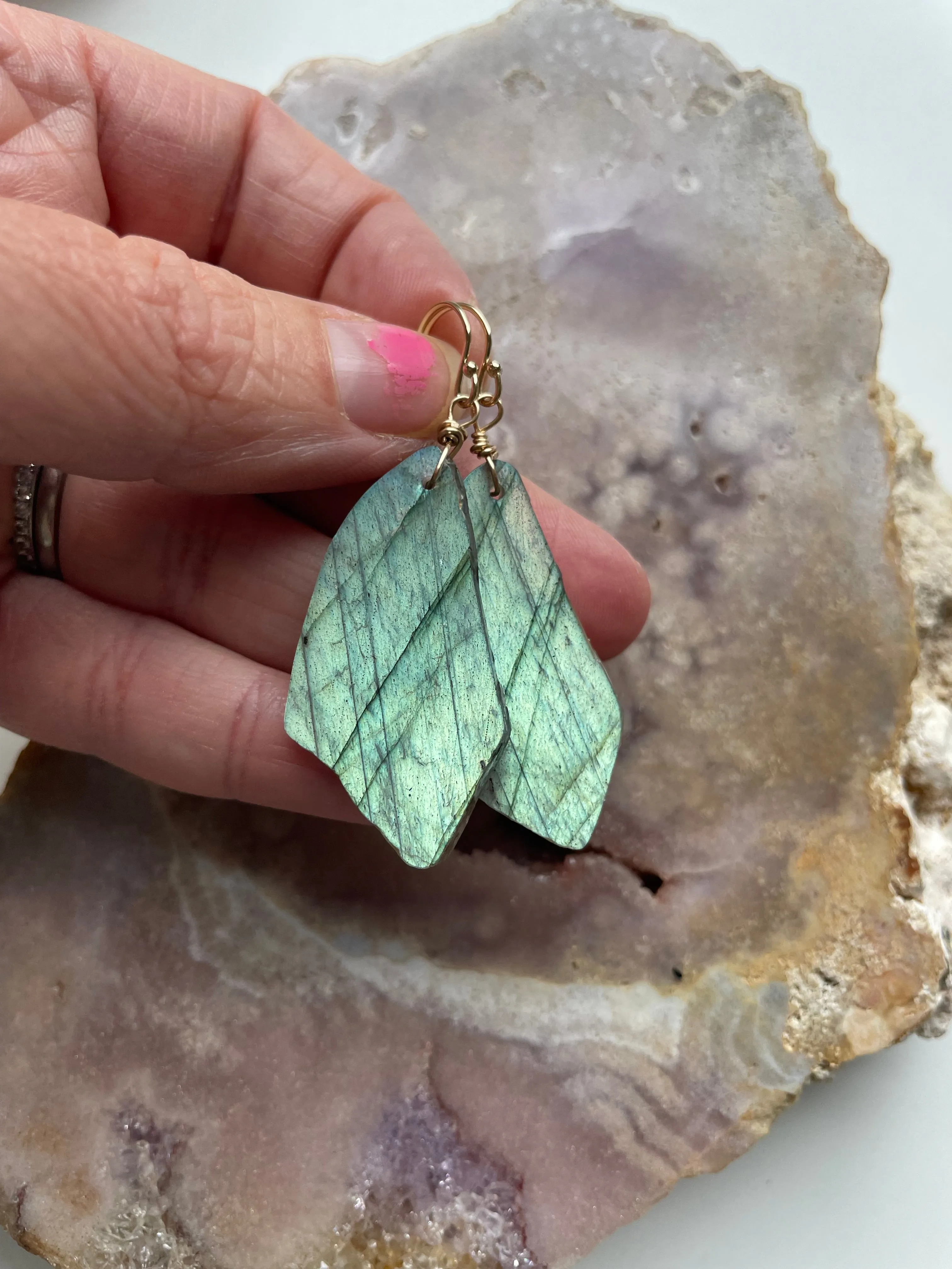 Gold Labradorite Dangle Drop Crystal Earrings