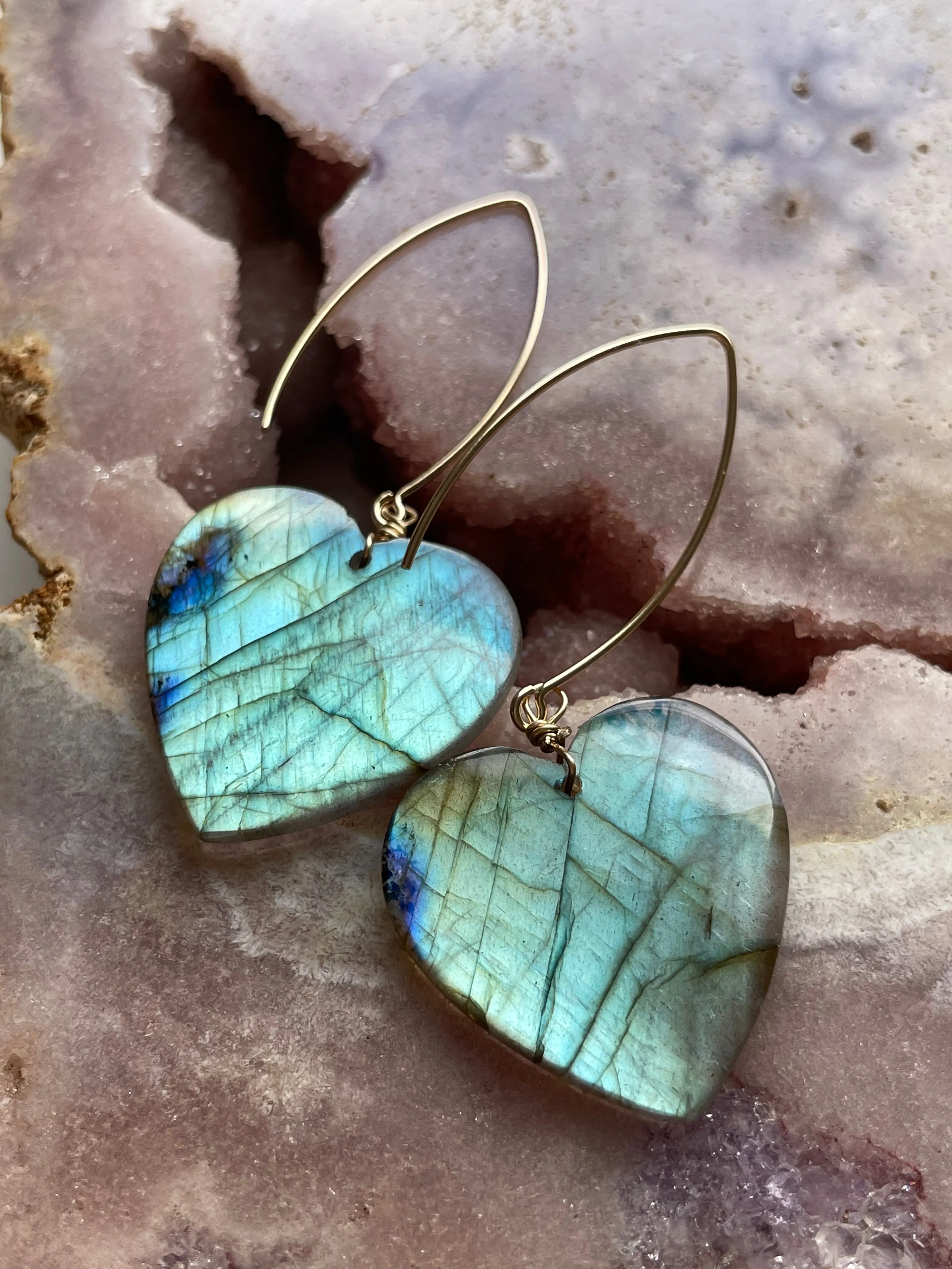 Gold Labradorite Dangle Drop Crystal Earrings
