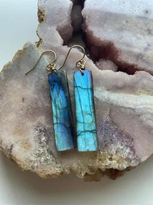 Gold Labradorite Dangle Drop Crystal Earrings