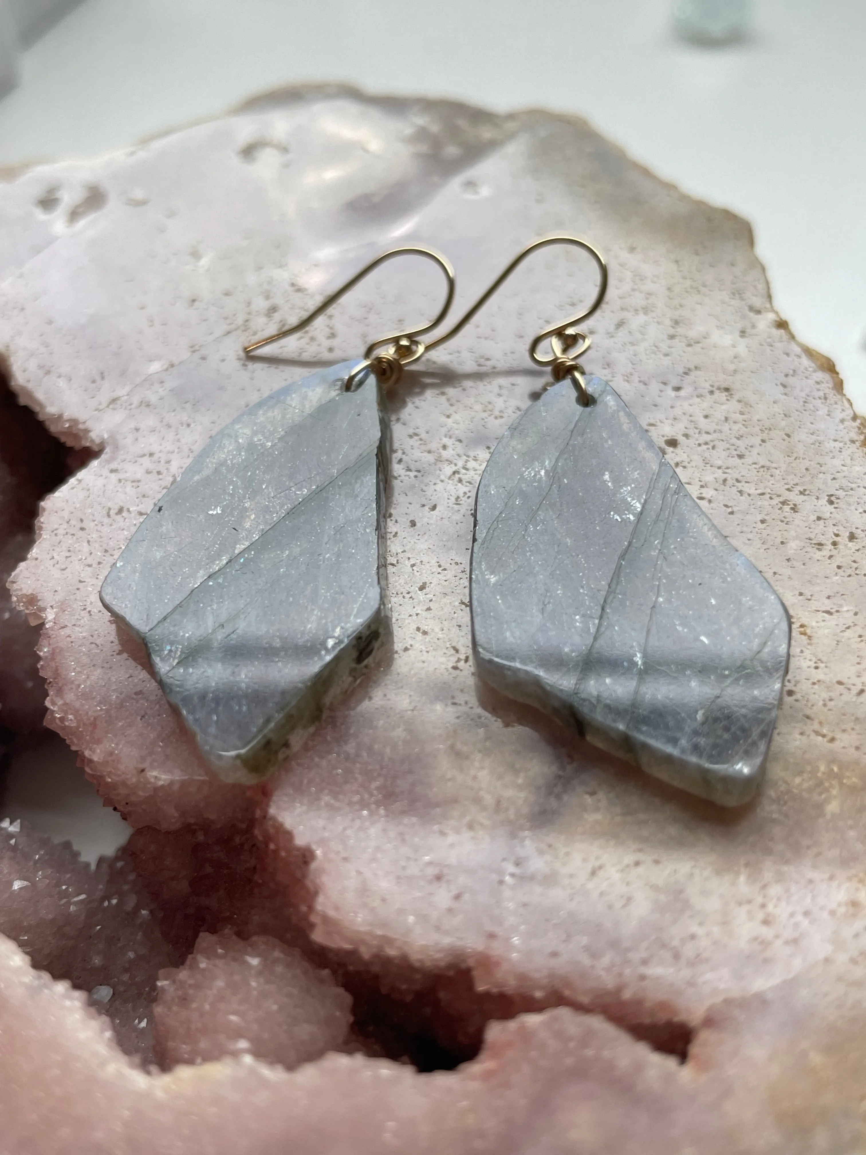 Gold Labradorite Dangle Drop Crystal Earrings