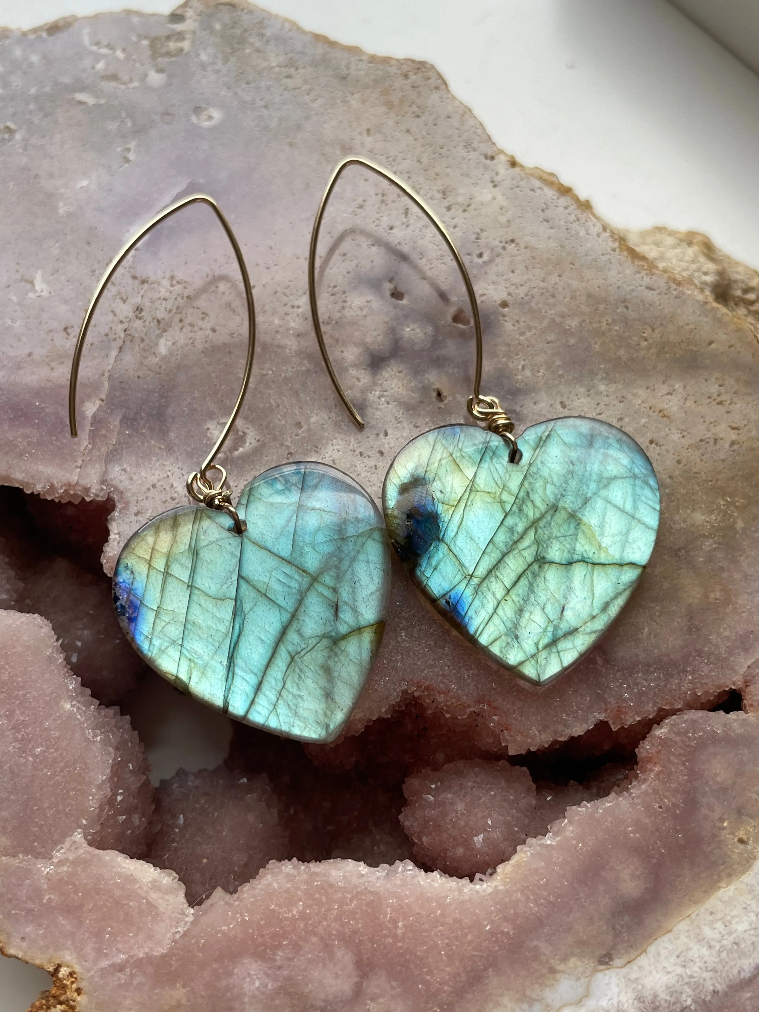 Gold Labradorite Dangle Drop Crystal Earrings