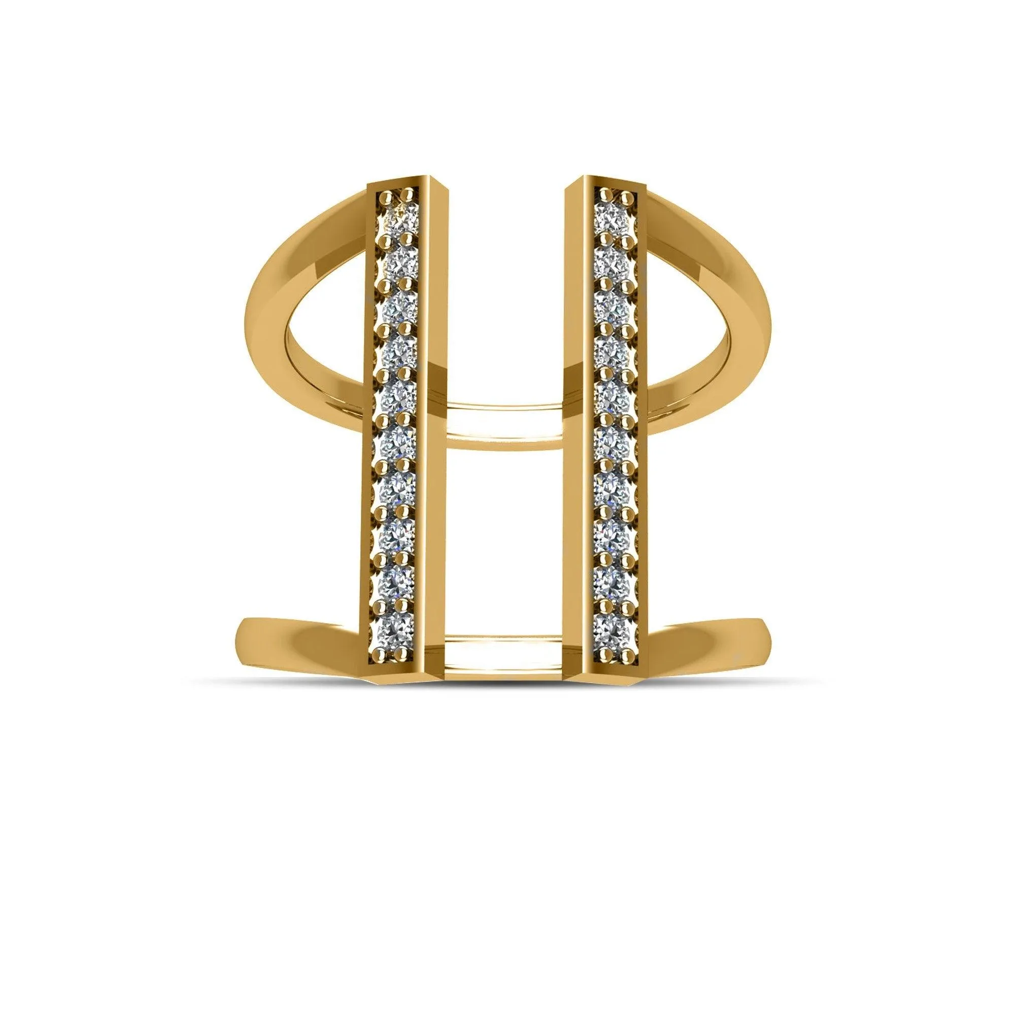 Gold Plated Cubic Zirconia Fashion Geo Ring in Sterling Silver